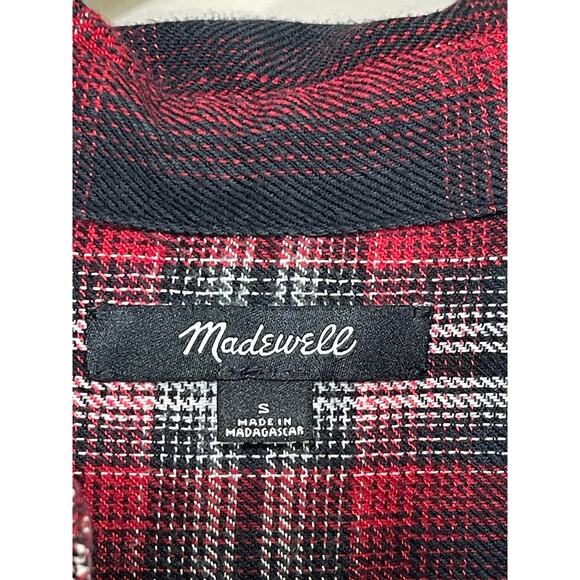Madewell Women's Small Black Red Plaid Long Sleeve Button Up Hi low Blouse Top - Picture 4 of 4